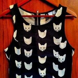 H&M Black & White Cat Fit & Flare Dress